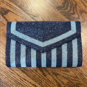 Preppy Beaded Envelope Clutch in Navy and Blue Stripe